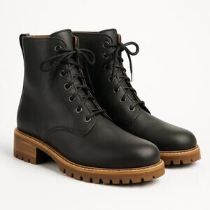 Madewell Claire Soft Leather Combat Boot Womens 9 Black Lugsole Lace Up Chunky